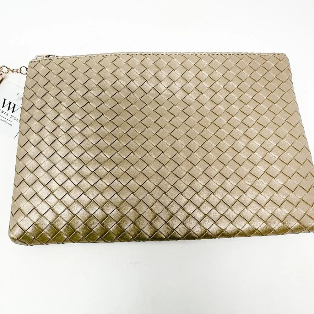 NEW Virginia Wolf Mimi Gold Criss Cross Weave Clutch, NWT, MSRP $88